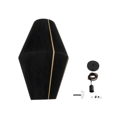 GloboStar® SALERNO 02078 Boho Κρεμαστό Φωτιστικό Οροφής Μονόφωτο 1 x E27 AC220-240V IP20 - Φ50 x Υ80cm - Μαύρο με Μπεζ Λεπτό Νήμα Βαμβακερό Πλέγμα Καμπάνα - 5 Χρόνια Εγγύηση