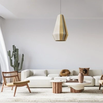GloboStar® SALERNO 02079 Boho Κρεμαστό Φωτιστικό Πλέγμα Μονόφωτο 1 x E27 IP20 Πολύχρωμο Σχοινί - Μ50 x Π50 x Υ90cm