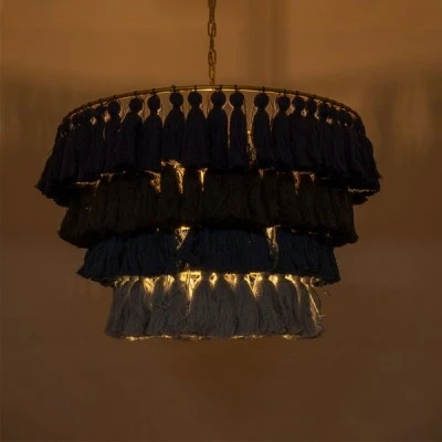 GloboStar® MISSOULA 02089 Boho Κρεμαστό Φωτιστικό Σχοινί Μονόφωτο 1 x E27 IP20 Πολύχρωμο Ύφασμα με Χρυσό Μέταλλο - Μ60 x Π60 x Υ40cm