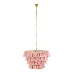 Boho κρεμαστό φωτιστικό μονόφωτο 1 x E27 IP20 ροζ ΄ύφασμα με χρυσό μέταλλο Μ60 x Π60 x Υ40cm