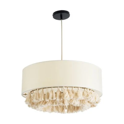 GloboStar® GINGER 02100 Boho Κρεμαστό Φωτιστικό Καπέλο Μονόφωτο 1 x E27 IP20 Μπεζ Ύφασμα με Μπεζ Σχοινί - Μ50 x Π50 x Υ25cm