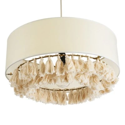 GloboStar® GINGER 02100 Boho Κρεμαστό Φωτιστικό Καπέλο Μονόφωτο 1 x E27 IP20 Μπεζ Ύφασμα με Μπεζ Σχοινί - Μ50 x Π50 x Υ25cm