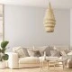GloboStar® MAUI 02114 Boho Κρεμαστό Φωτιστικό Οροφής Μονόφωτο 1 x E27 AC220-240V IP20 - Φ30 x Υ77cm - Μπεζ Ξύλινο Μπαμπού Πλέγμα - 5 Χρόνια Εγγύηση