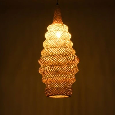 GloboStar® MAUI 02114 Boho Κρεμαστό Φωτιστικό Οροφής Μονόφωτο 1 x E27 AC220-240V IP20 - Φ30 x Υ77cm - Μπεζ Ξύλινο Μπαμπού Πλέγμα - 5 Χρόνια Εγγύηση