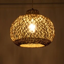 Φωτιστικό ECUADOR Boho κρεμαστό πλέγμα μονόφωτο 1 x E27 IP20 Μπεζ Rattan διάστασης Μ35 x Π35 x Υ28cm
