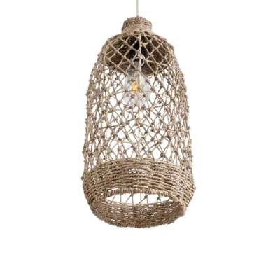 GloboStar® ECUADOR 02116 Boho Κρεμαστό Φωτιστικό Πλέγμα Μονόφωτο 1 x E27 IP20 Μπεζ Rattan - Μ23 x Π23 x Υ50cm