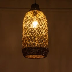 Φωτιστικό ECUADOR Boho κρεμαστό μονόφωτο 1xE27 IP20  Φ23xΥ50cm  μπεζ Seagrass - φύκι πλέγμα καμπάνα