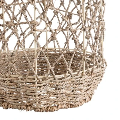 GloboStar® ECUADOR 02116 Boho Κρεμαστό Φωτιστικό Πλέγμα Μονόφωτο 1 x E27 IP20 Μπεζ Rattan - Μ23 x Π23 x Υ50cm