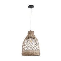 Φωτιστικό ECUADOR Boho κρεμαστό μονόφωτο 1xE27  IP20 με διάσταση Φ25xΥ35cm  μπεζ Seagrass με φύκι πλέγμα καμπάνα