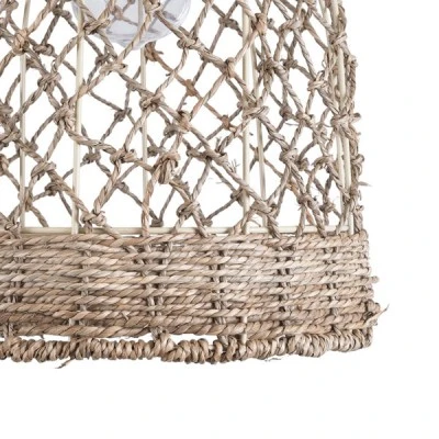 GloboStar® ECUADOR 02118 Boho Κρεμαστό Φωτιστικό Πλέγμα Μονόφωτο 1 x E27 IP20 Μπεζ Rattan - Μ25 x Π25 x Υ35cm