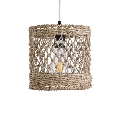 GloboStar® ECUADOR 02120 Boho Κρεμαστό Φωτιστικό Πλέγμα Μονόφωτο 1 x E27 IP20 Μπεζ Rattan - Μ20 x Π20 x Υ20cm