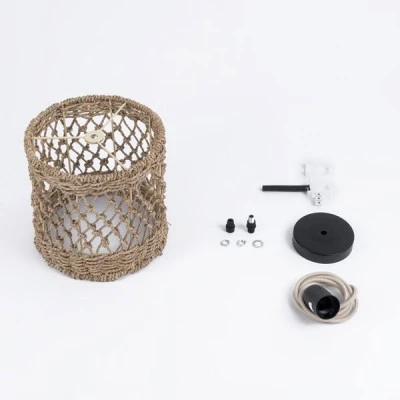 GloboStar® ECUADOR 02120 Boho Κρεμαστό Φωτιστικό Πλέγμα Μονόφωτο 1 x E27 IP20 Μπεζ Rattan - Μ20 x Π20 x Υ20cm