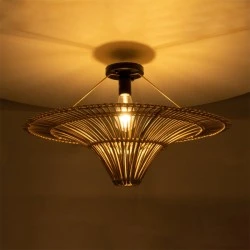 Φωτιστικό οροφής μονόφωτο 1 x E27 AC220-240V IP20 - Φ60 x Υ36cm - μπεζ ξύλινο μπαμπού πλέγμα