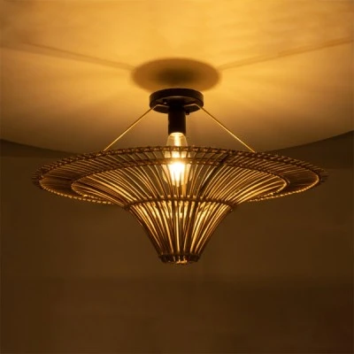 GloboStar® PALERMO 02152 Boho Κρεμαστό Φωτιστικό Πλέγμα Μονόφωτο 1 x E27 IP20 Μπεζ Ξύλο - Μ60 x Π60 x Υ36cm