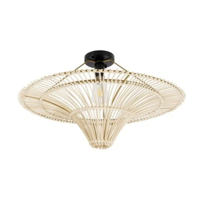 GloboStar® PALERMO 02152 Boho Κρεμαστό Φωτιστικό Πλέγμα Μονόφωτο 1 x E27 IP20 Μπεζ Ξύλο - Μ60 x Π60 x Υ36cm