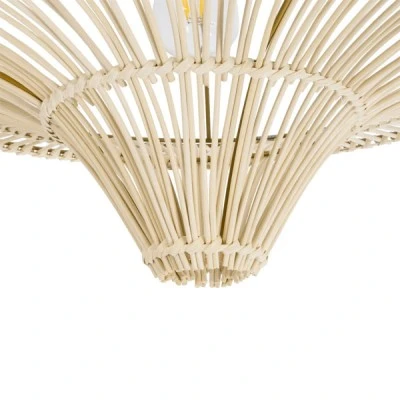 GloboStar® PALERMO 02152 Boho Κρεμαστό Φωτιστικό Πλέγμα Μονόφωτο 1 x E27 IP20 Μπεζ Ξύλο - Μ60 x Π60 x Υ36cm