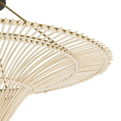 GloboStar® PALERMO 02152 Boho Κρεμαστό Φωτιστικό Πλέγμα Μονόφωτο 1 x E27 IP20 Μπεζ Ξύλο - Μ60 x Π60 x Υ36cm