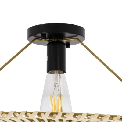 GloboStar® PALERMO 02152 Boho Κρεμαστό Φωτιστικό Πλέγμα Μονόφωτο 1 x E27 IP20 Μπεζ Ξύλο - Μ60 x Π60 x Υ36cm