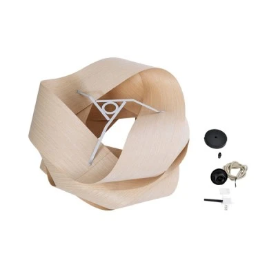 GloboStar® SARDIGNA 02181 Boho Κρεμαστό Φωτιστικό Οροφής Μονόφωτο 1 x E27 AC220-240V IP20 - Φ60 x Υ30cm - Μπεζ Λεπτό Φύλλο Ξύλου Πλέγμα
