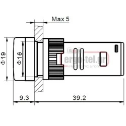 Ενδεικτική λυχνία led πόρτας πίνακος 230V Φ16mm μπλε AD22-16DB Xindali