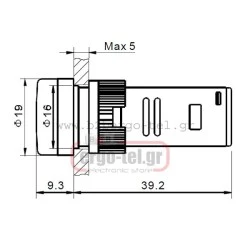 Ενδεικτική λυχνία led AD22-16PO πόρτας πίνακος 24VAC/DC Φ16mm κίτρινη Xindali