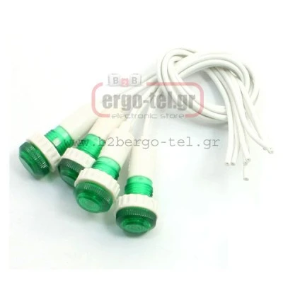 Ενδεικτική λυχνία πόρτας πίνακος 12V DC Φ10mm πράσινη με ροζέτα Φ12 & καλώδιο PR212G Xindali