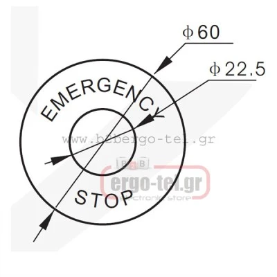 Πινακίδα - ετικέτα ένδειξης Emergency Stop τύπος BET6 για μπουτόν & λυχνίες Φ60 Πινακίδα - ετικέτα ένδειξης Emergency Stop τύπος BET6 για μπουτόν & λυχνίες Φ60