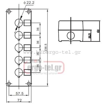Μπουτονιέρα επίτοιχη κενή πέντε οπών Φ22 PV5B