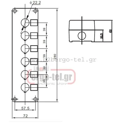 Μπουτονιέρα επίτοιχη κενή έξι οπών Φ22 PV6B Μπουτονιέρα επίτοιχη κενή έξι οπών Φ22 PV6B