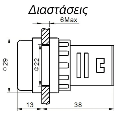 Αμπερόμετρο-όργανο ένδειξης κίτρινο Φ22 100Α 380V AC TAIFA AD16-22DS στεγανό IP65