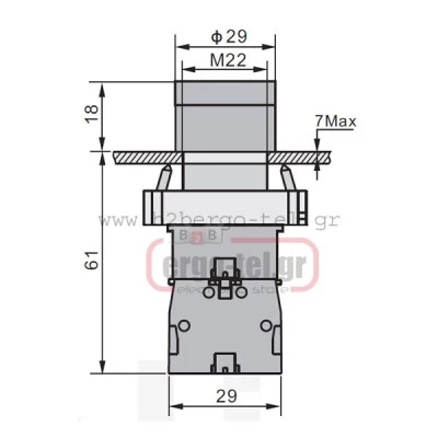 Μπουτόν πόρτας πίνακος μεταλλικό LEY5A-RD 230V Φ22 με LED κόκκινο φωτιζόμενο