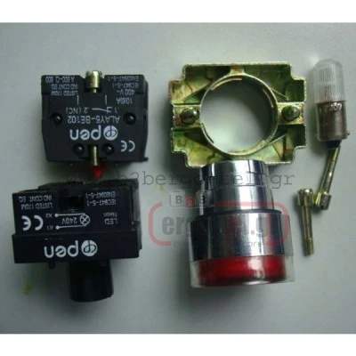 Μπουτόν πόρτας πίνακος μεταλλικό LEY5A-RD 230V Φ22 με LED κόκκινο φωτιζόμενο