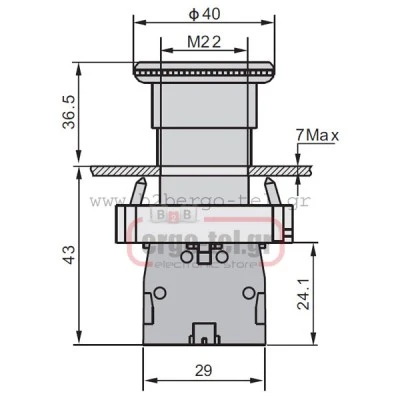 Μπουτόν πόρτας πίνακος LAY5-BC42 / XB2-BC42 μεταλλικό 230V Φ40 με μανιτάρι & επαναφορά Μπουτόν πόρτας πίνακος LAY5-BC42 / XB2-BC42 μεταλλικό 230V Φ40 με μανιτάρι & επαναφορά