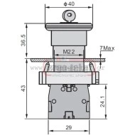 Μπουτόν πόρτας πίνακος LEY5-BS142 μεταλλικό 230V Φ22 με μανιτάρι & μανδάλωση Φ40 & κλειδί