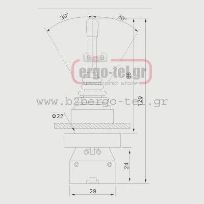 Διακόπτης-λεβιέ 4 θέσεων JOYSTICK Φ20 με επαναφορά LAY5-BMR224