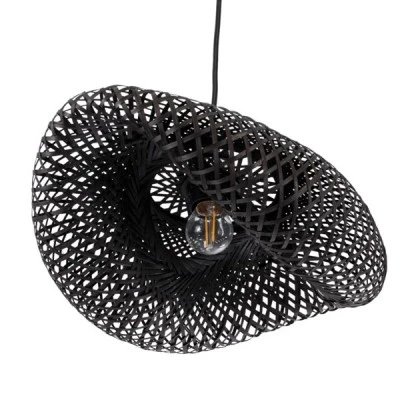 GloboStar® MEXICO 02200 Boho Κρεμαστό Φωτιστικό Πλέγμα Μονόφωτο 1 x E27 IP20 Μαύρο Ξύλο - Μ40 x Π30 x Υ13cm