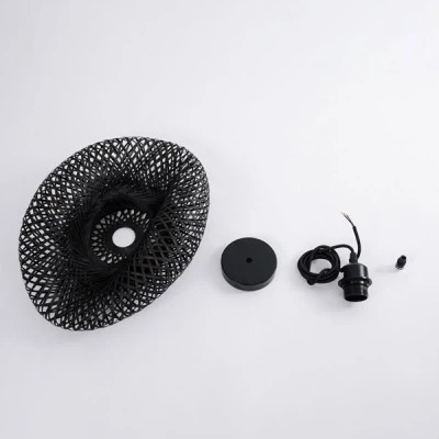 GloboStar® MEXICO 02200 Boho Κρεμαστό Φωτιστικό Πλέγμα Μονόφωτο 1 x E27 IP20 Μαύρο Ξύλο - Μ40 x Π30 x Υ13cm