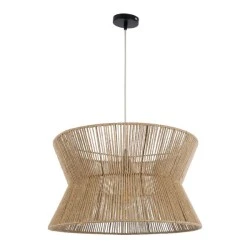 Κρεμαστό φωτιστικό boho μονόφωτο 1 x E27  IP20 Φ50 x Υ28cm μπεζ λεπτό σχοινί τριχιά πλέγμα