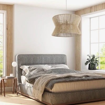 Κρεμαστό φωτιστικό boho μονόφωτο 1 x E27 IP20 Φ50 x Υ28cm μπεζ λεπτό σχοινί τριχιά πλέγμα GloboStar® BISBEE 02204 Boho Κρεμαστό Φωτιστικό Πλέγμα Μονόφωτο 1 x E27 IP20 Μπεζ Σχοινί - Μ50 x Π50 x Υ28cm