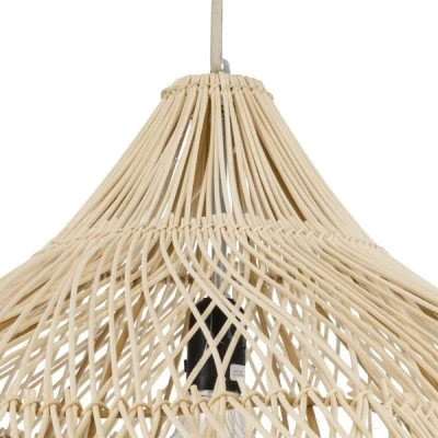 GloboStar® ADEJE 02211 Boho Κρεμαστό Φωτιστικό Πλέγμα Μονόφωτο 1 x E27 IP20 Μπεζ Ξύλο - Μ80 x Π80 x Υ55cm