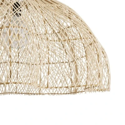 GloboStar® ADEJE 02211 Boho Κρεμαστό Φωτιστικό Πλέγμα Μονόφωτο 1 x E27 IP20 Μπεζ Ξύλο - Μ80 x Π80 x Υ55cm