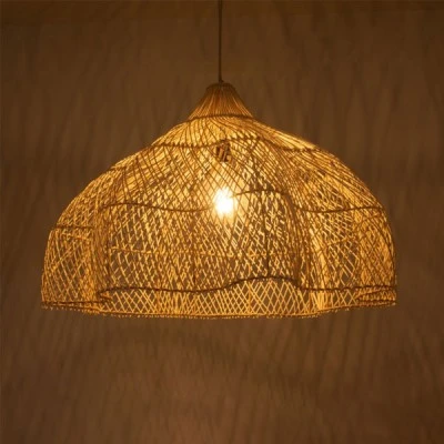 GloboStar® ADEJE 02211 Boho Κρεμαστό Φωτιστικό Πλέγμα Μονόφωτο 1 x E27 IP20 Μπεζ Ξύλο - Μ80 x Π80 x Υ55cm