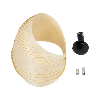 GloboStar® SALREL 02224 Boho Φωτιστικό Τοίχου - Απλίκα Μονόφωτο 1 x E27 AC 220-240V IP20 - Μ30 x Π22 x Υ38cm - Μπεζ Λεπτό Φύλλο Ξύλου Πλέγμα