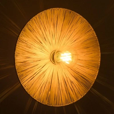 GloboStar® COLOMBO 02277 Boho Φωτιστικό Τοίχου - Απλίκα Μονόφωτο 1 x E27 AC 220-240V IP20 - Φ40 x Υ4.5cm - Μπεζ Καφέ Φυσική Ράφια Άχυρο Πλέγμα