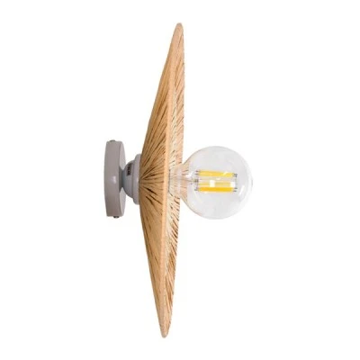 GloboStar® COLOMBO 02278 Boho Φωτιστικό Τοίχου - Απλίκα Μονόφωτο 1 x E27 AC 220-240V IP20 - Φ40 x Υ4.5cm - Μπεζ με Μπεζ Καφέ Φυσική Ράφια Άχυρο Πλέγμα