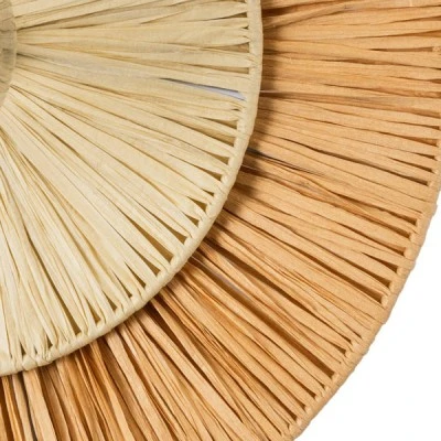 GloboStar® COLOMBO 02278 Boho Φωτιστικό Τοίχου - Απλίκα Μονόφωτο 1 x E27 AC 220-240V IP20 - Φ40 x Υ4.5cm - Μπεζ με Μπεζ Καφέ Φυσική Ράφια Άχυρο Πλέγμα