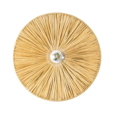 GloboStar® COLOMBO 02283 Boho Φωτιστικό Τοίχου - Απλίκα Μονόφωτο 1 x E27 AC 220-240V IP20 - Φ40 x Υ4.5cm - Μπεζ Καφέ Φυσική Ράφια Άχυρο Πλέγμα