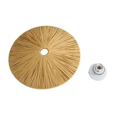 GloboStar® COLOMBO 02283 Boho Φωτιστικό Τοίχου - Απλίκα Μονόφωτο 1 x E27 AC 220-240V IP20 - Φ40 x Υ4.5cm - Μπεζ Καφέ Φυσική Ράφια Άχυρο Πλέγμα