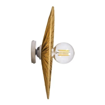 GloboStar® COLOMBO 02284 Boho Φωτιστικό Τοίχου - Απλίκα Μονόφωτο 1 x E27 AC 220-240V IP20 - Φ40 x Υ4.5cm - Μπεζ Καφέ Φυσική Ράφια Άχυρο Πλέγμα