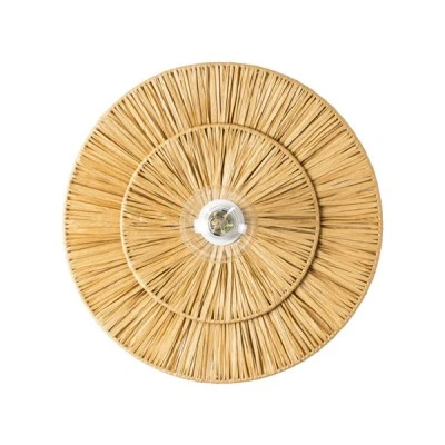GloboStar® COLOMBO 02284 Boho Φωτιστικό Τοίχου - Απλίκα Μονόφωτο 1 x E27 AC 220-240V IP20 - Φ40 x Υ4.5cm - Μπεζ Καφέ Φυσική Ράφια Άχυρο Πλέγμα